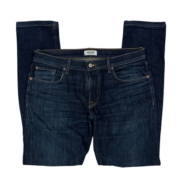 Buck Mason Jeans Mens 33x31 Blue Selvedge Denim Slim Dark Wash Faded USA Made - Picture 7 of 14